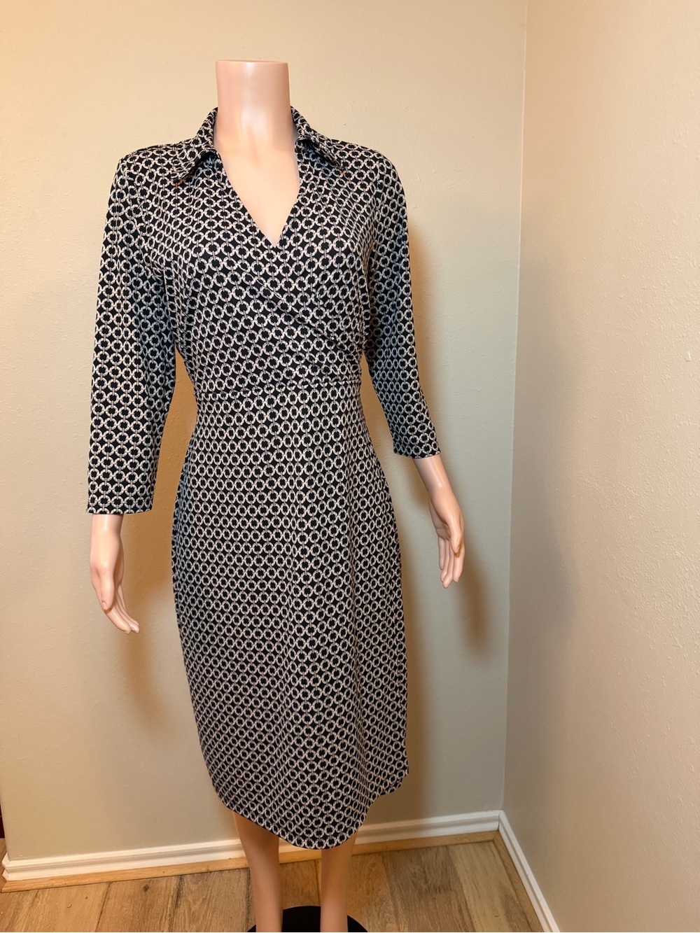 Liz Claiborne Black and White Geometric Wrap Dress
